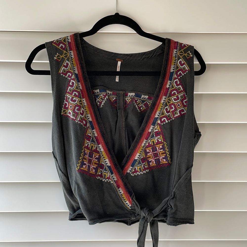 v neck cross tie cropped tank free people aztec print